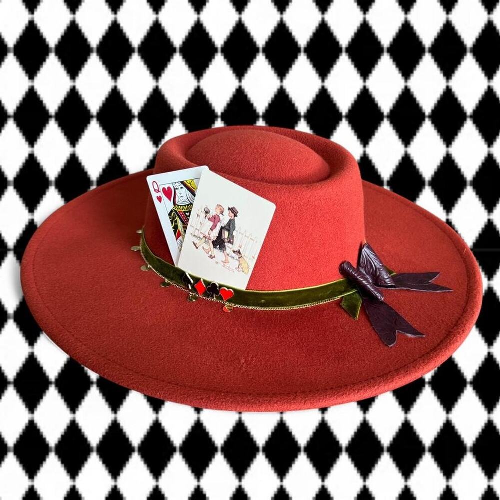 Custom Upcycled "Blackjack" Dark Orange Felt Fedora Rancher Hat